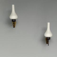 Italian Mid Century Modern Wall Sconces Patinated Brass Opaline Glass 1950s - 3855425