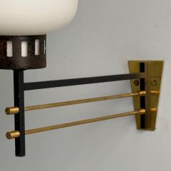 Italian Mid Century Modern Wall Sconces Patinated Brass Opaline Glass 1950s - 3855428