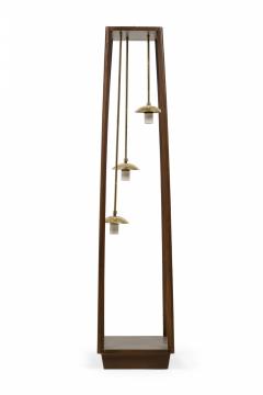 Italian Mid Century Modern Wood Framed 3 Pendant Brass Floor Lamp - 4162434
