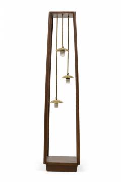 Italian Mid Century Modern Wood Framed 3 Pendant Brass Floor Lamp - 4162439