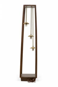 Italian Mid Century Modern Wood Framed 3 Pendant Brass Floor Lamp - 4162440