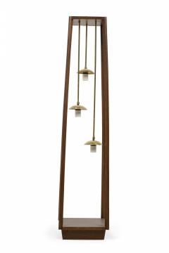 Italian Mid Century Modern Wood Framed 3 Pendant Brass Floor Lamp - 4162441