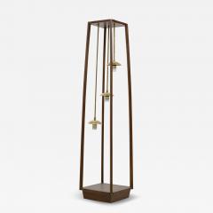 Italian Mid Century Modern Wood Framed 3 Pendant Brass Floor Lamp - 4167708