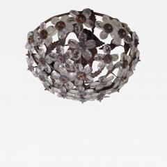 Italian Mid Century Murano Venetian Crystal Glass Floral Flush Mount Fixture - 1812881