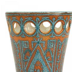Italian Mid Century Orange and Turquoise Porcelain Vase - 4197275