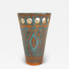 Italian Mid Century Orange and Turquoise Porcelain Vase - 4230592