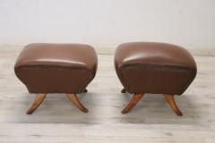 Italian Mid Century Pair of Stools in Brown Faux Leather - 2914658