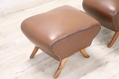 Italian Mid Century Pair of Stools in Brown Faux Leather - 2914659