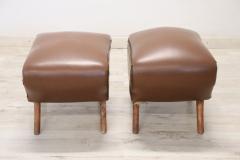 Italian Mid Century Pair of Stools in Brown Faux Leather - 2914661