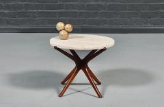 Italian Mid Century Sculpted Wood Travertine Side Table - 4744521