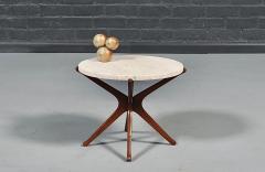 Italian Mid Century Sculpted Wood Travertine Side Table - 4744522