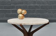 Italian Mid Century Sculpted Wood Travertine Side Table - 4744524