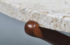 Italian Mid Century Sculpted Wood Travertine Side Table - 4744525