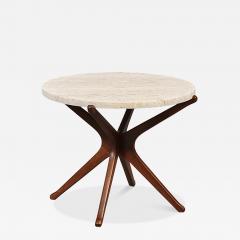 Italian Mid Century Sculpted Wood Travertine Side Table - 4744917