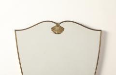 Italian Mid Century Shield Form Brass Mirror with Shell Crest circa 1950 - 4783611