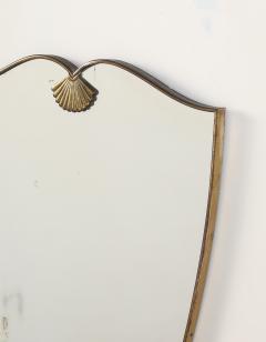 Italian Mid Century Shield Form Brass Mirror with Shell Crest circa 1950 - 4783629