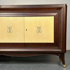 Italian Mid Century Sideboard Credenza Cabinet Parchment Mahogany 1950s - 2999271
