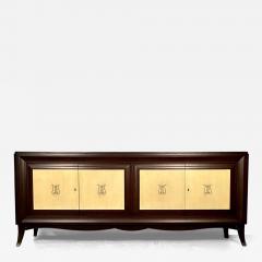 Italian Mid Century Sideboard Credenza Cabinet Parchment Mahogany 1950s - 3018413