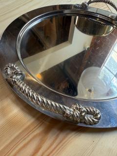 Italian Mid Century Silver Plated Oval Serving Tray with Rope Handles 1970s - 4689533