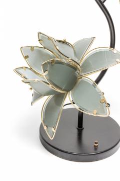 Italian Mid Century Smoked Glass And Brass Lotus Flower Table Lamps - 3171129
