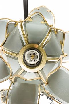 Italian Mid Century Smoked Glass And Brass Lotus Flower Table Lamps - 3171130