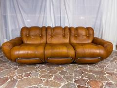 Italian Mid Century Space Age Living Room Set in Natural Leather 1970 - 2949566