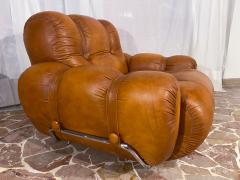 Italian Mid Century Space Age Living Room Set in Natural Leather 1970 - 2949567