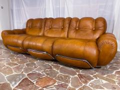 Italian Mid Century Space Age Living Room Set in Natural Leather 1970 - 2949568