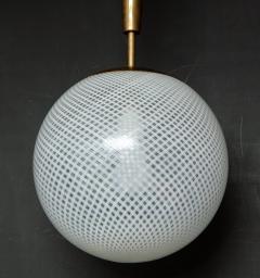 Italian Mid Century Style Patterned Murano Globe Pendant with Tapered Brass Stem - 787590