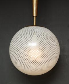 Italian Mid Century Style Patterned Murano Globe Pendant with Tapered Brass Stem - 787591