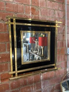 Italian Mid Century Wall Mirror Black Brass 1970s - 4221435