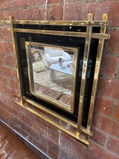 Italian Mid Century Wall Mirror Black Brass 1970s - 4221437