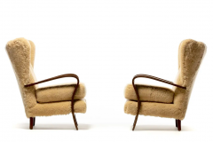 Italian Mid Century Wingback Chairs in Hand Sewn Champagne Shearling c 1960 - 2843288