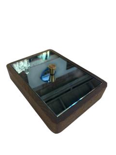 Italian Mid Century Wood and Mirrored Box with Brass Knob 1960s - 4521627