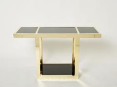 Italian Mid Century brass black opaline console table 1970s - 2925356