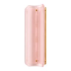Italian Mid Modern Style Brass Wall Sconces With Pink Murano Glass Panels - 4644070