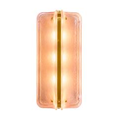 Italian Mid Modern Style Brass Wall Sconces With Pink Murano Glass Panels - 4644072