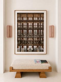 Italian Mid Modern Style Brass Wall Sconces With Pink Murano Glass Panels - 4644074