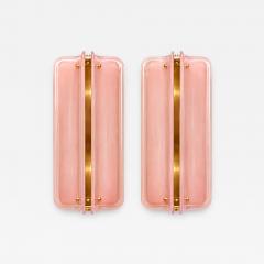 Italian Mid Modern Style Brass Wall Sconces With Pink Murano Glass Panels - 4644123