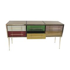 Italian MidCentury Modern Sideboard in Solid Wood and Colored Glass 1950s - 4098421