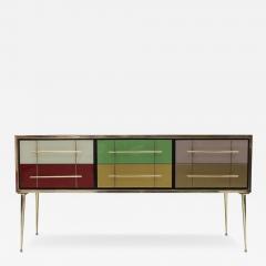 Italian MidCentury Modern Sideboard in Solid Wood and Colored Glass 1950s - 4101432