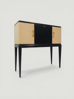 Italian Midcentury Black Lacquered Parchment Cabinet Bar or Sideboard 1950s - 4620384