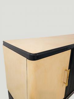 Italian Midcentury Black Lacquered Parchment Cabinet Bar or Sideboard 1950s - 4620387
