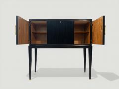 Italian Midcentury Black Lacquered Parchment Cabinet Bar or Sideboard 1950s - 4620388