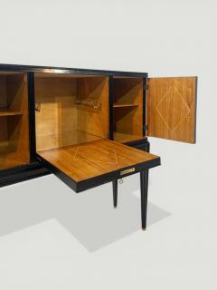 Italian Midcentury Black Lacquered Parchment Cabinet Bar or Sideboard 1950s - 4620392