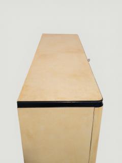 Italian Midcentury Black Lacquered Parchment Cabinet Bar or Sideboard 1950s - 4620393