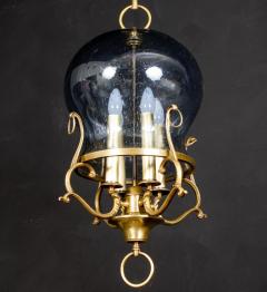 Italian Midcentury Brass and Light Blue Murano Glass Lantern - 3063317