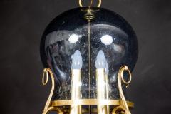 Italian Midcentury Brass and Light Blue Murano Glass Lantern - 3063319