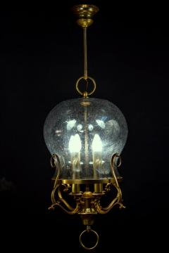 Italian Midcentury Brass and Light Blue Murano Glass Lantern - 3063325
