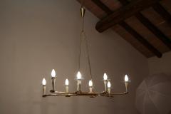 Italian Midcentury Gold and Ivory Color Eight Lights Chandelier 1950s - 3095507